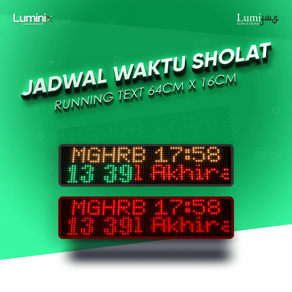 Jadwal Sholat Running Text Rg 64cm X 16cm Tiga Warna Luminix 5188